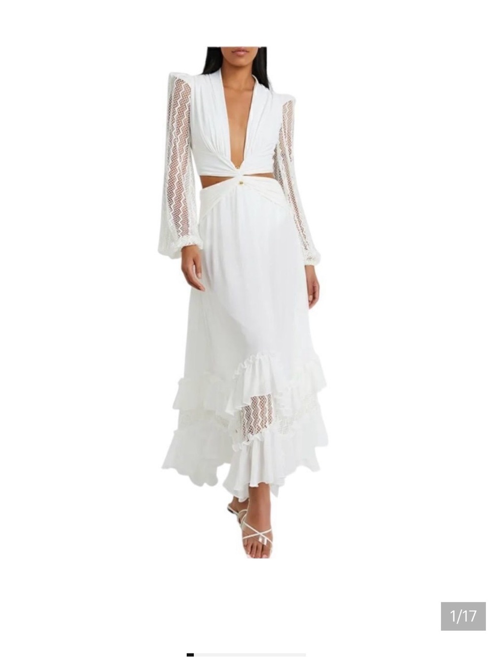 PatBO White Plunge Lace-Sleeve Maxi Skirt